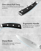 Knife Set, Kitchen Knife Block Sets with Sharpener, 6 Steak Knife Set Serrated with Block, 15 PCS Forged German Stainless Steel Rust Proof Knives, Dishwasher Safe Black, New Beveled Design