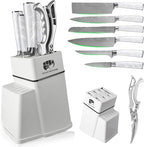 FULLHI 8pcs block Knife Set,chef's Knves Set with Block and Sharpener, Kitchen Knife Set,Multi-colour Handle, Gifts for Men Women
