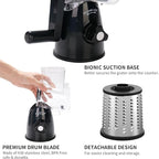 JIUMEXES Rotary Cheese Grater Hand Crank with 3-in-1 Blades – Fast, Safe & Effortless Grating, Perfect for Cheese, Vegetables & Chocolate, BPA-Free, Stable Suction Base