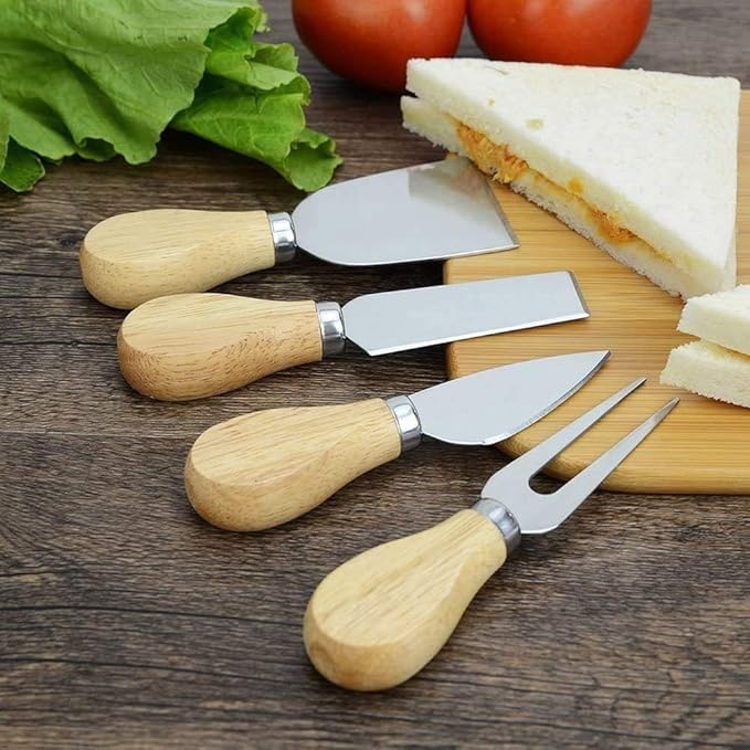 16 Pcs Mini Cheese Knife Set with Oak Handle - Stainless Steel Charcuterie Knife Set Including Cheese Fork, Slicer - Perfect for Charcuterie Boards