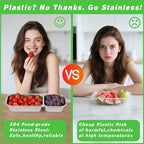 Stainless Steel Snackle Container For Adults, Reusable Bento Lunch Box Snack Containers, 2 Compartment Divided Food For Home Work Travel