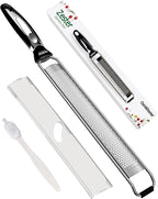 Ourokhome Kitchen Lemon Zester, Stainless Steel Hand Held Parmesan Cheese Grater for Ginger, Chocolate, Coconut, Lime, Nutmeg, Citrus, Fruit, Vegetable with Cleaning Brush, Dishwasher safe, Black