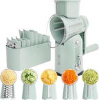 ZHANG XIAO QUAN SINCE 1628 5-in-1 Interchangeable Blades Rotary Cheese Grater Hand Crank, Cheese Shredder Mandoline Vegetable Julienne Slicer Cutter Nut Chopper with Anti-Slip Base, Green