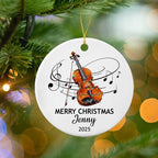 Personalized Violin Player Ceramic Decor Ornament, Customized Text Year Name Violinist Christmas Ornaments Gift for Friends Husband Wife Grandkids, Violin Instrument Lover Ceramic Xmas Tree Ornament