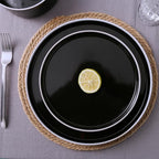 Famiware Nebula Plates and Bowls Sets for 4, 12 Pieces Stoneware Dinnerware Set, Microwave and Dishwasher Safe Dishes Set, Black with White Rim