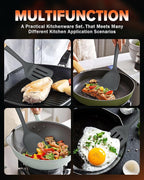 Silicone Wok Spatula Turner Set, Perfect for Scooping, Flipping, Lifting Pancakes and Picking up Veggies, BPA-Free Matte Silicone, Wooden Handles, Safe for Nonstick Cooking Surfaces (Grey)