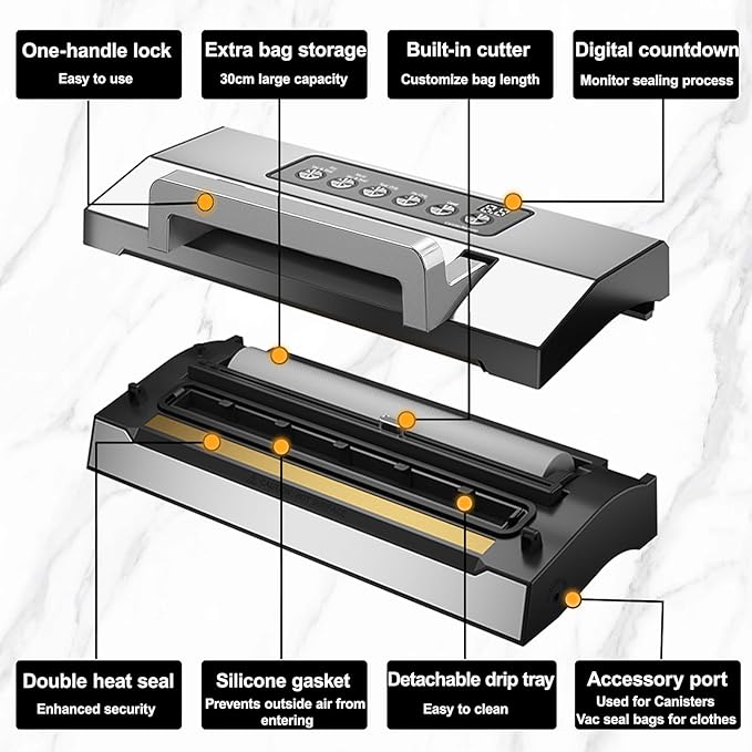 2025 Upgraded Precision Fast-Vacuum Sealer, LIWUNON Commercial Full Automatic Food Vacuum Sealer Machine, Double Heat Seal, Built-in Cutter&Bag Storage, Powerful Food Vacuum Saver, 2 Bag Rolls&hose
