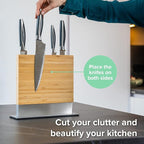 Coninx Magnetic Knife Holder with display stand, Double Sided Strong Magnetic Knife block for Kitchen counter top, Universal empty storage Organizer Block (Bamboo Wood)