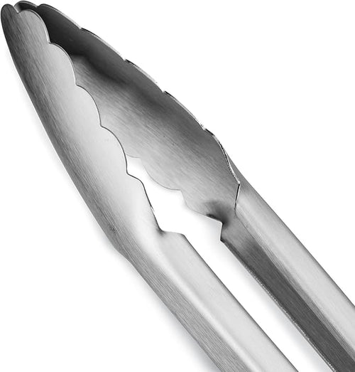 304 Stainless Steel Kitchen Cooking Tongs, 12" and 14" Set of 2 Sturdy Grilling Barbeque Brushed Locking Food Tongs with Ergonomic Grip, Red