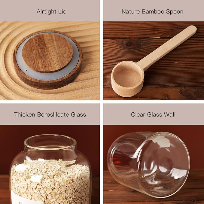 2 PCS Large Glass Jar with Airtight Lid, Glass Food Storage Jars for Tea,Spice,Cereal, Egg,Flour,Coffee and More(70 FL OZ/2000 ml)