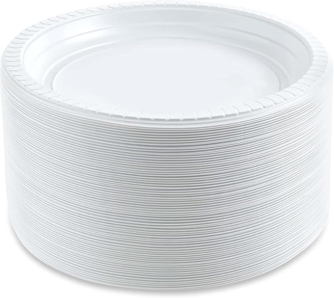 PLASTICPRO 6'' inch Round Plastic Plates Microwaveable, Disposable, White, Dinnerware 400 Count