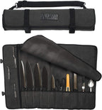 Asaya Canvas Chef Knife Roll Bag - 10 Knife Slots and a Large Zipper Pocket - Durable 10oz Canvas Knife Case with an Adjustable Shoulder Strap - Knives not Included