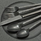 KINGSTONE 40 Pcs Black Hammered Silverware Set for 8, 18/10 Stainless Steel Heavy Duty Flatware Set, Tableware Cutlery Utensil Sets for Home Restaurant Dishwasher Safe