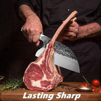 Smith Chu Handmade Forged Serbian Meat Cleaver Knife with Sheath Chef's knvies Full Tang Butcher Knife Outdoor Meat Vegetable Cleaver for Family, BBQ or Camping Gift for Dad