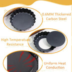 Mini Tart Pans 4 Inch with Removable Bottom, Nonstick Quiche Pan Fluted Edges Thickened Carbon Steel Pie Tart Pans for Baking tartlets, fruit tarts, mousse Cakes, tart shells – Set of 7