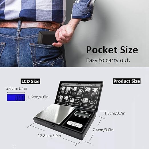 CAMRY Digital Pocket Gram Scale 500g/0.1g, Small Digital Scales Grams Ounces Grains, Herb Scale, Jewelry Scale, Portable Travel Food Scale, LCD Backlight Display with Tare Function