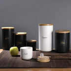 Yangbaga Black Ceramic Canister Set for Kitchen-Set of 3 Kitchen Canisters for Countertop with Airtight Wood,Large Kitchen Storage for Flour,Suger,Coffee-Modern Countertop Decor