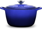 Signature Enameled Cast Iron Dutch Oven, Non-Stick Serving Pot with Tight Fitting Lid for Perfect Roasting, Baking, Sauteing, and Bread Making | 5.5Q (5.2L) - Indigo Blue