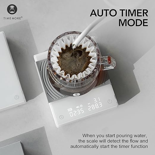 TIMEMORE Coffee Scale Basic 2.0 with Timer,Black Mirror Espresso Scale with Flow Rate Function, 2000g/0.1g High Accuracy, Digital Coffee Scale for Pour Over Drip Coffee, White