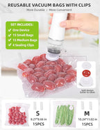 Vacuum Sealer Set (Vacuum Machine + 30 Reusable Vacuum Bags) Handheld Vacuum Sealer for Food, Portable Compact Food Sealer with Auto-Stop & Detachable Filter, 5X Freshness Lock