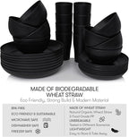 Wheat Straw Dinnerware Sets | Unbreakable Dinnerware Sets | Dishwasher Microwave Safe Dinnerware | Eco Friendly Non Breakable Dinnerware Sets | RV Outdoor Camping (Black, Service for 8 (32 pcs))