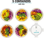 Igluu Meal Prep Glass Containers [5 pack + extra lid] - Glass Food Storage, Microwave, Oven, Freezer & Dishwasher -safe - Airtight Meal Prep Boxes with Snap Lock Steam Vent Lids, BPA-Free (950ml 32oz)