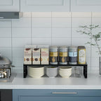 Expandable Spice Rack Kitchen Cabinet Shelf Organizer, Stackable Storage Shelves Racks, Adjustable Counter Shelving for Cabinets, Countertop, Cupboard,Pantry and More.(1Pack/Black/Medium)