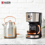 HADEN Heritage 1.7 Liter Stainless Steel Electric Kettle Bundled with 12 Cup Drip Coffee Maker, Coffee Machine with Auto Shut-Off, Steel & Copper