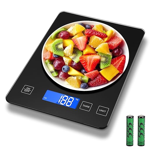 Large Digital Kitchen Scale, Drcowu 15kg Food Kitchen Scales for Baking, Cooking, Keto and Meal Prep, Food Weight Scale with 1g Accuracy and LCD Display, Easy to Read, Grams and Oz (Black)
