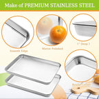 Small Baking Sheet of 2, CEKEE Stainless Steel Baking Pan Tray Cookie Sheet, Size 9 X 7 X 1 inch, Healthy & Non Toxic, Rust Free & Mirror Finish, Easy Clean & Dishwasher Safe