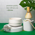 Matcha Whisk Set- Matcha Set includes Matcha Bowl, Sifter, Holder and Scoop- The Perfect Bamboo Whisk for Matcha Tea (White)