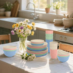 40 PCS Wheat Straw Dinnerware Sets | Service for 8, Unbreakable Plates and Bowls Sets - Dinner Plate, Cereal Bowl, Drinking Cups, Dishwasher & Microwave Safe for Kitchen, Camping,RV - Colorful