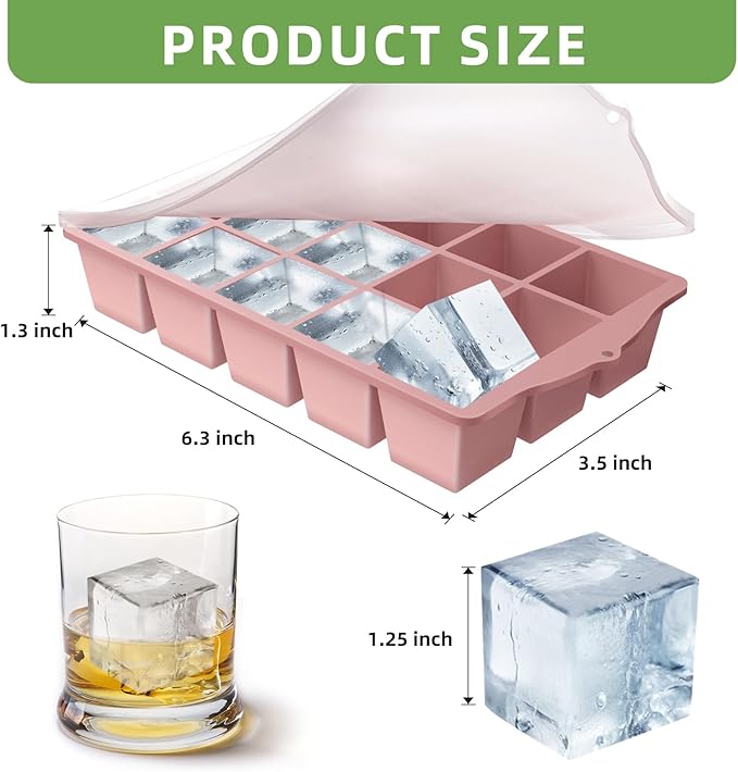 FANYITY Bpa Free Silicone Ice Cube Trays 4-Pack with Locks lids,Easy Release Ice Molds for Freezer,Perfect for Cocktails, Whiskey, Coffee