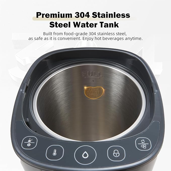 OCTAVO Water Boiler & Warmer 5 Liter, 304 Stainless Steel Water Tank, 700 Watt 6 Adjustable Water Temperature, LCD Touch Control Screen, Child Lock with Water Shortage Indicator