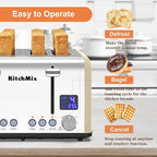Toaster 4 Slice, KitchMix Bagel Stainless Toaster with LCD Timer, Extra Wide Slots, Dual Screen, Removal Crumb Tray (Cream)