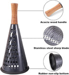 Cone Cheese Grater with Handle Stainless Steel Grater Triple Function Wood Handle Shredder Non-Slip Rubber Bottom Hand Held Multifunction Vegetables Grater Black 4-Size (Size XL:11.8" X 5.1" Black)
