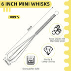 Baderke 30 Pcs 6 Inch Mini Whisk Bulk Small Whisks for Cooking 304 Stainless Steel Tiny Whisk for Baking, Whipping, Beating Eggs, Mixing Sauces, Blending Ingredients