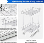Fulgente Chrome Finish Pull Out Drawers Cabinet Organizer, Professional Large Wire Basket Frame 2 Tier Heavy Duty Slide Out Kitchen Storage Organizations Shelves Sliding Pantry 11"W x 18"D x 15.12"H