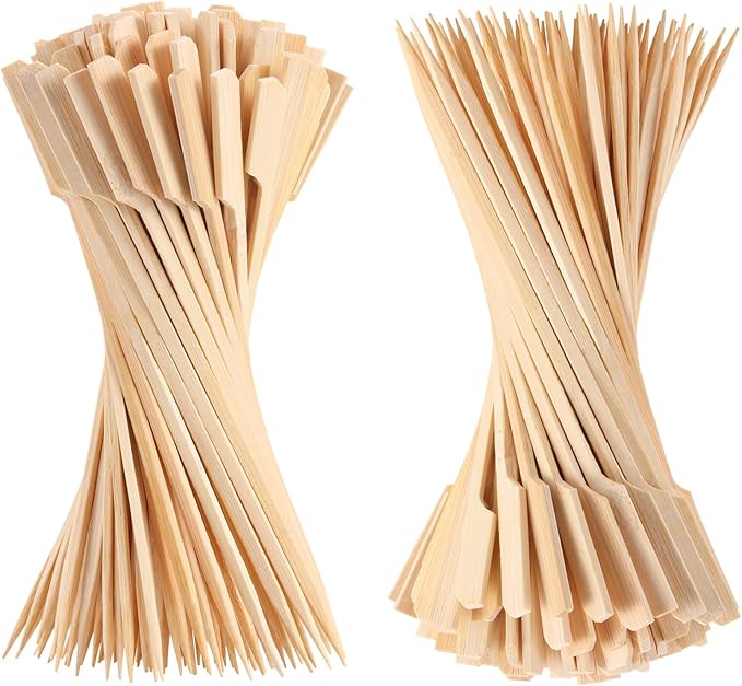 200 PCS Bamboo Skewers for Appetizers, 4.7 Inch Toothpicks, Cocktail Picks for Drinks, Fruit Kababs, Sausage, Barbecue Snacks, Natural Wooden Paddle Skewer Mini Food Sticks, Charcuterie Accessories