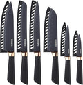 Stainless Steel Chef Knife Set, 6 Piece - Includes 8" Chef, 8" Bread, 7" Santoku, 5" Utility, 8" Carving & 3.5" Paring Knives (Black)