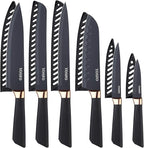 Stainless Steel Chef Knife Set, 6 Piece - Includes 8" Chef, 8" Bread, 7" Santoku, 5" Utility, 8" Carving & 3.5" Paring Knives (Black)