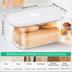 Large Bread Box with Easy-Carrying Handles for Kitchen Countertop, 6.5 Qt Rice Flour Container with Pop Up Lid & Hanging Hooks for Cleaner Use, Airtight Food Storage Bin for Kitchen Organization