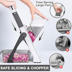 Upgrade Safe Mandoline Slicer for Kitchen, Vegetable Chopper Slicer, Potato Slicer Thickness Adjuster, French Fry Cutter, Veggie Onion Dicer Faster Kitchen Mandolin for Meal Prep (White)