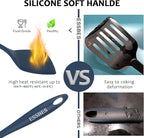 Extra Large Silicone Turner - 600F Heat Resistant Nonstick Flexible Kitchen Spatula, BPA Free Dishwasher Safe Utensils, Nonslip Grips One Piece Cookware Suitable for Cooking Baking (Blue)