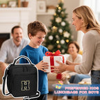 Initial Insulated Lunch Bag for Boys Kids, Back to School Gift, Reusable Leak-proof Lunch Box with Adjustable Strap for School Daycare Travel Picnic（Black，H）