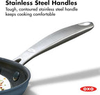 OXO Enhanced 12” Nonstick Frying Pan Skillet with Lid, Ceramic PFAS-Free Cookware, Stainless Steel Handle, Eggs & Omelets, Dishwasher & Oven Safe, Storm Blue