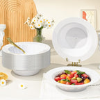 BESTVIP 50Pcs Plastic White Bowls, 12 Oz Disposable Bowls Disposable Bowls for Parties, Wedding, Christmas, Thanksgiving, Soak Proof Bowls for Breakfast, Lunch, and Dinner Meals