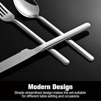 KINGSTONE 24-Piece Silverware Set with Steak Knives, Flatware Set for 4, Stainless Steel Tableware Cutlery Set for Home Restaurant, Mirror Finish,Modern Design