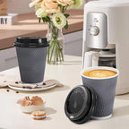 500 Pack Coffee Cups with Lids 16oz, Disposable Insulated Ripple Wall To Go Paper Coffee Cups for Hot/Cold Drinks Office Home Shop Event (Grey)