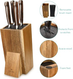 Navaris Universal Knife Block Holder - Acacia Wood Stand with Bristles to Fit Different Sizes of Knives - Angled Design, 9.8" x 5.9" x 4.1’"